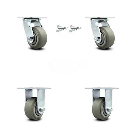 Service Caster 4 Inch Thermoplastic Rubber Caster Set with Roller Bearing 2 Swivel Lock 2 Rigid SCC-30CS420-TPRRF-BSL-2-R-2